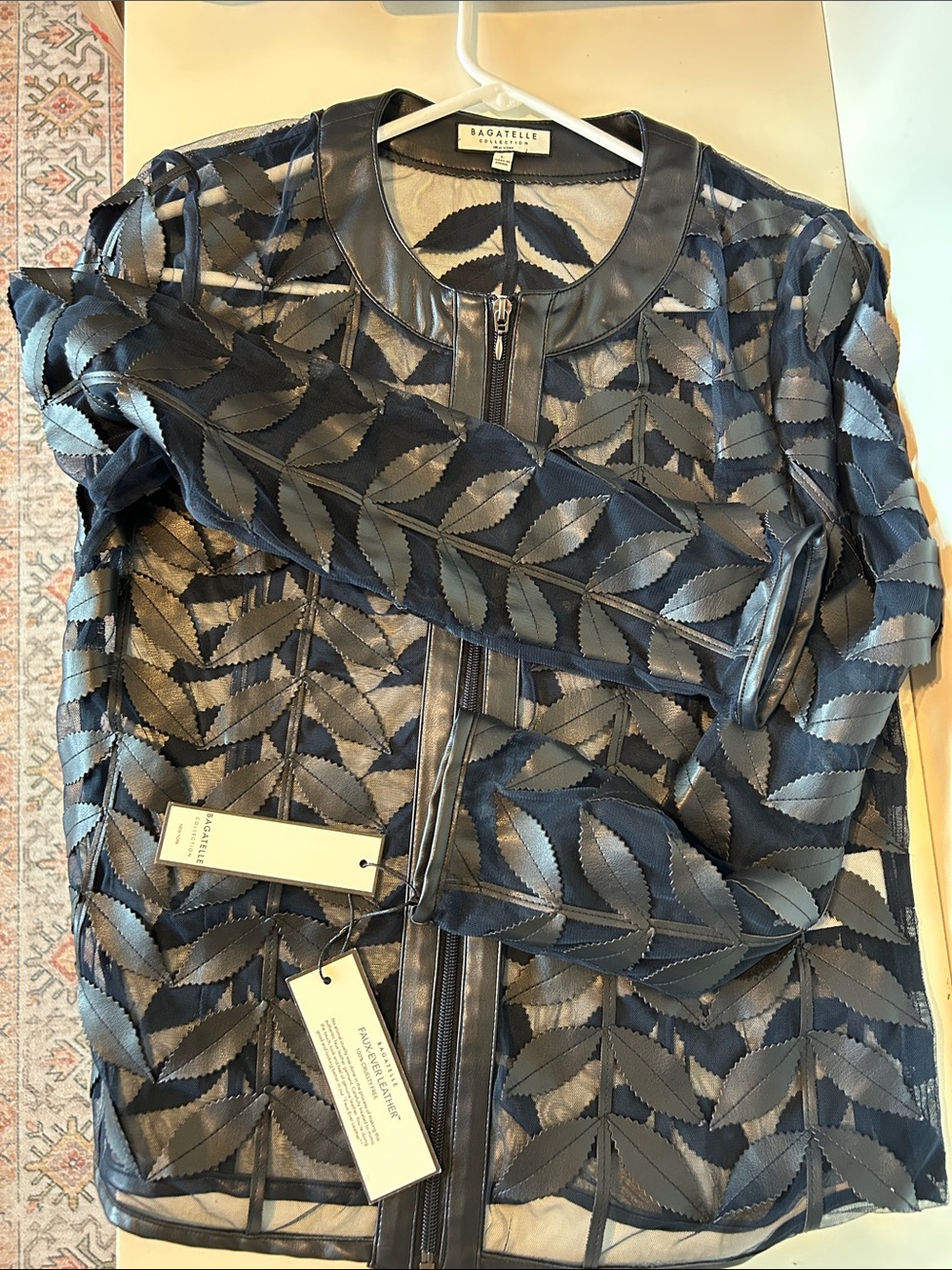 bagatelle Navy Leaf-Appliqué Zip Jacket